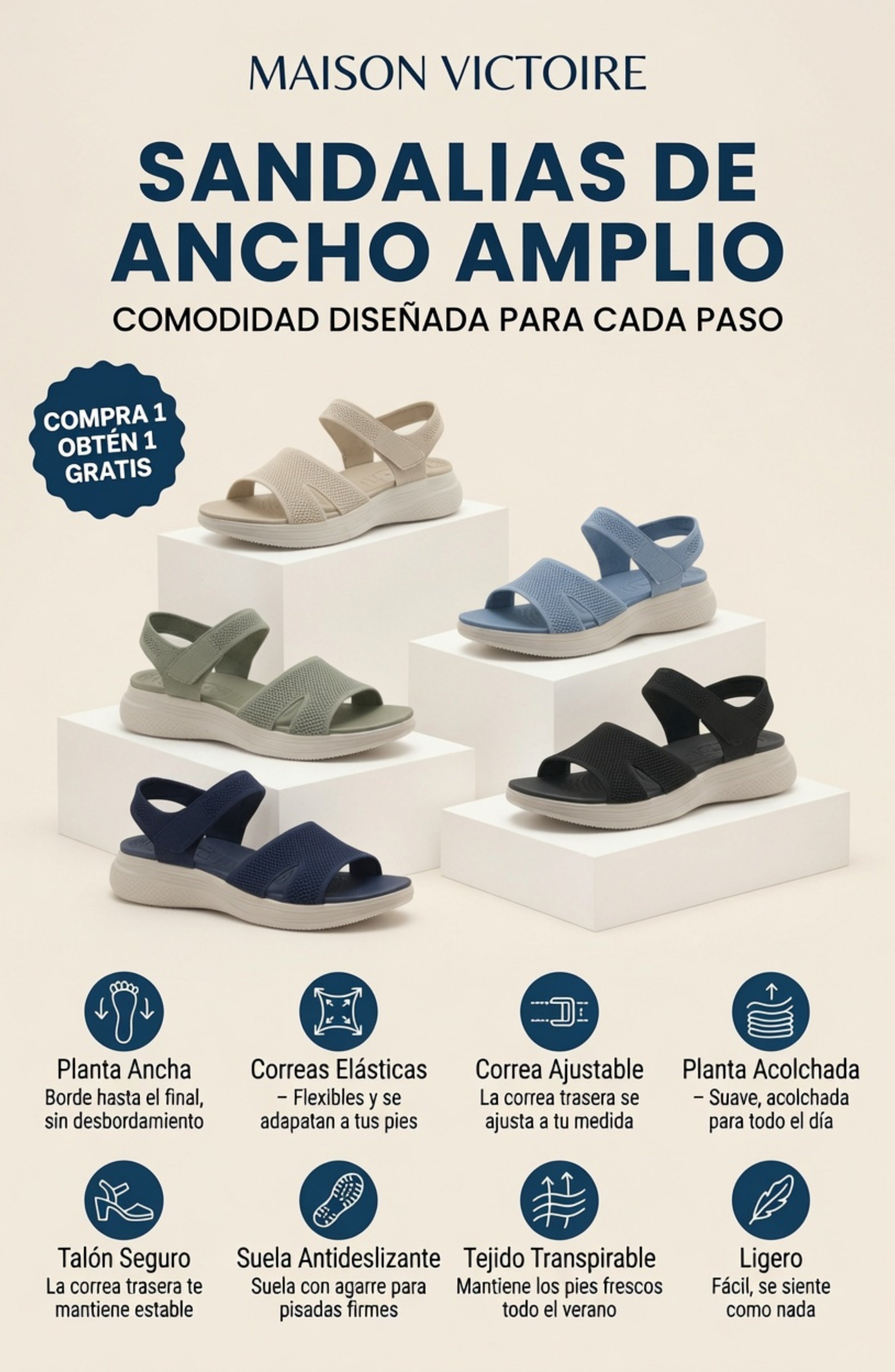 Sandalias Éloise - anchas y elásticas para caminar